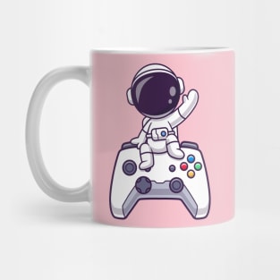 Cute Astronaut Sitting On Game Controller Cartoon Mug
